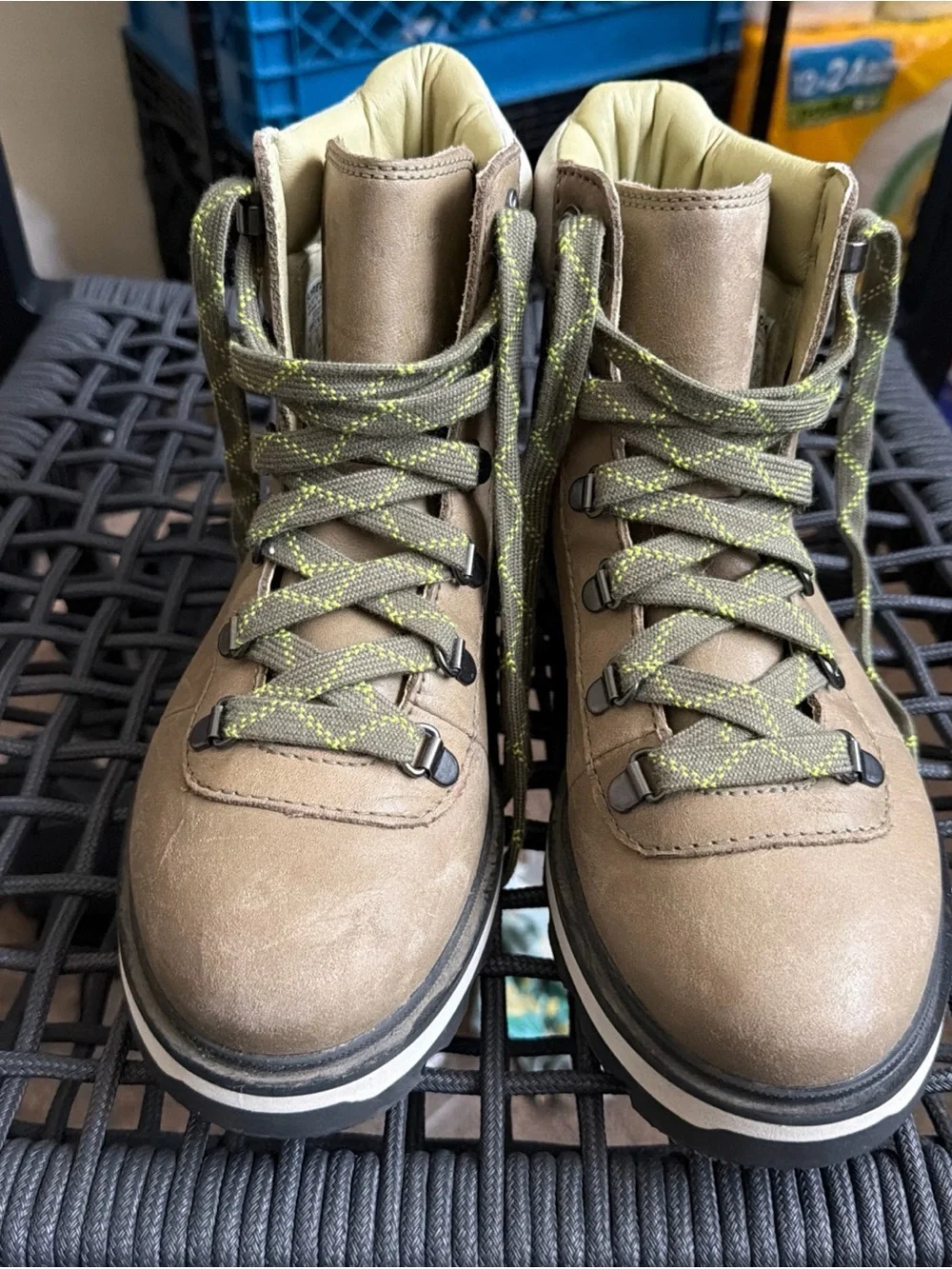Sorel Kids Tan Boots with Green Laces